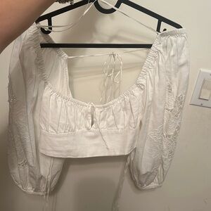 Zara embroidered sleeves linen crop top (Brand New!)